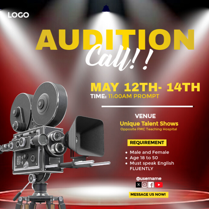 Brown Professional Audition Call Design Template  Instagram Post