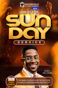 Brown Professional Church Service Poster Cartaz template