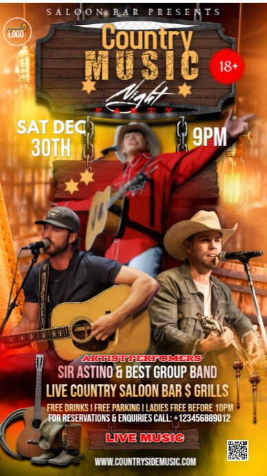 Brown Professional Country Music Night Party  Digital Display (9:16) template