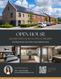 Brown Professional Dark Blue White And Gold Open House Flyer | Real Estate Flyer 2025 2026 2027 2028 Pamflet (Letter AS) template