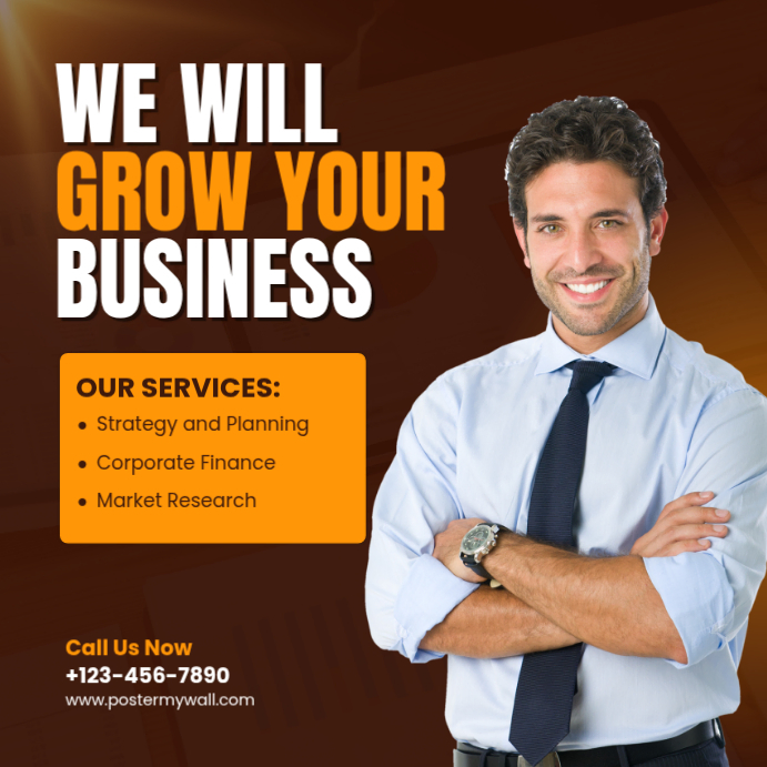 Brown Professional Grow Your Business Instagram Post Template ...