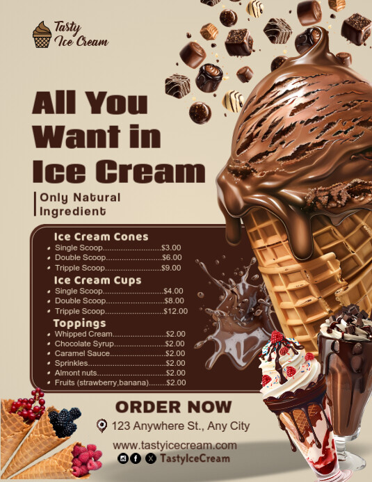 Brown Professional Ice Cream Menu Flyer (us Letter) template