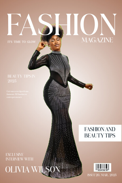 Magazine Model Abstract Brown Professional Magazine Cover Model Poster Template | PosterMyWall
