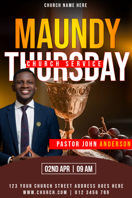 Brown professional maundy thursday church service poster Template ...