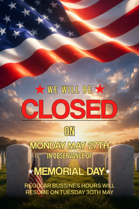 Brown professional memorial day closure poster Template | PosterMyWall