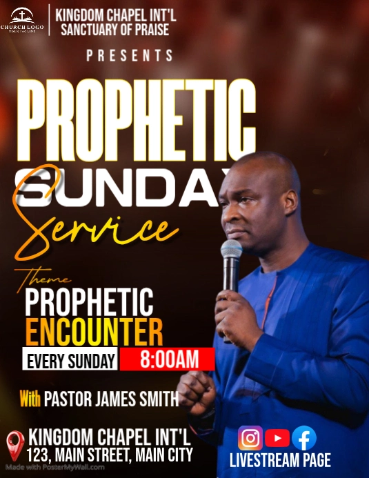 Brown professional prophetic sunday service flyer Template | PosterMyWall