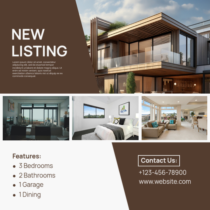 Plantilla de Brown Professional Real Estate Listing Instagram Post ...