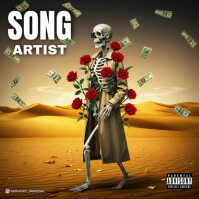 Brown Professional Skeleton In Desert With Roses Album Cover Albumhoes template