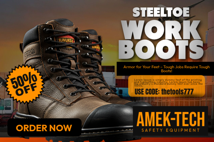 Brown Professional Steel Toe Work Boots Poster Template | PosterMyWall