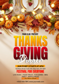 Brown Professional Thanksgiving Dinner Party Invite  A4 template