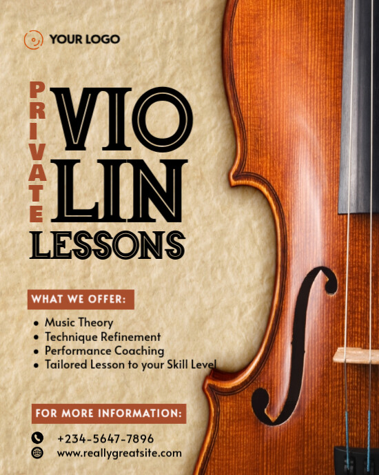Brown Professional Violin Lessons Flyer Template  Instagram Portrait