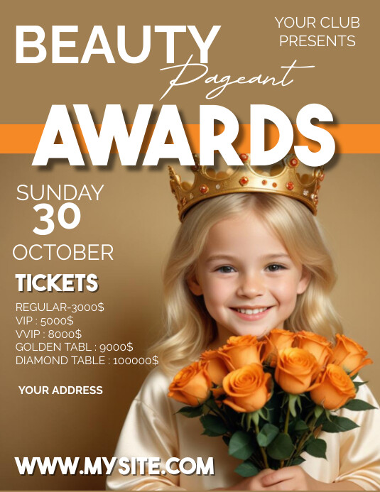 Pageant Screening Design Brown Professionale Pageant Beauty Contest Ki Template | PosterMyWall