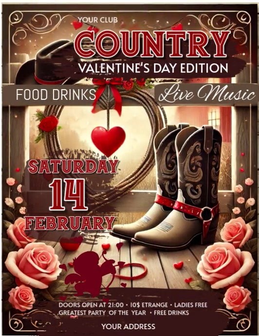 Brown Professionale Western Party Valentine's Day Volantino (us Letter) template