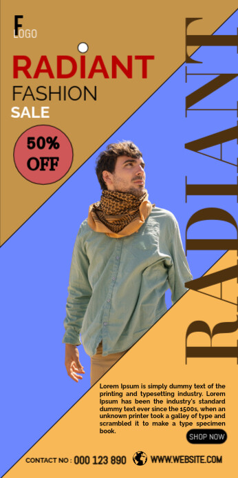 Brown Radiant Fashion Sale Roll Up Banner 3' × 6' template