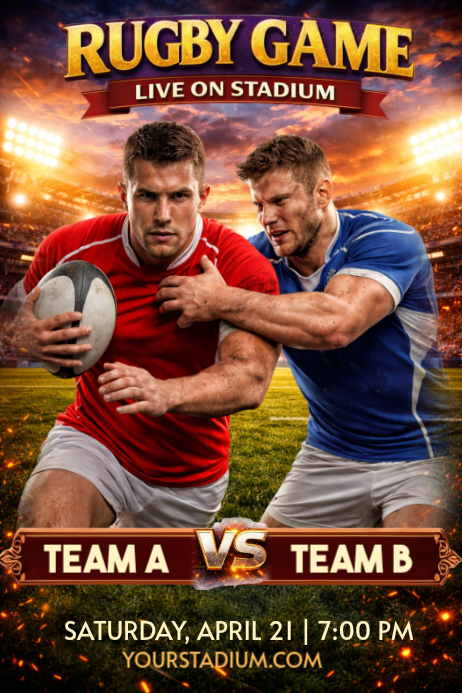 Local Rugby Fixture Poster Brown Rugby Match Poster Template | PosterMyWall