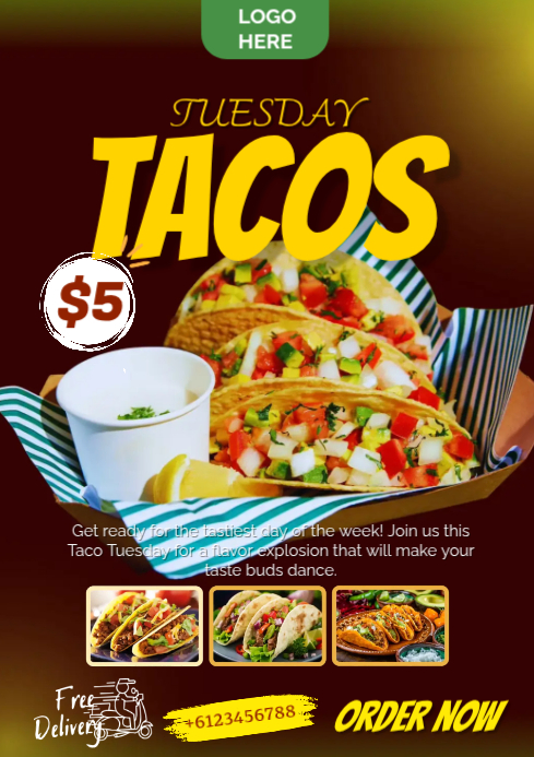 Plantilla de Brown Tacos Menu A4 | PosterMyWall