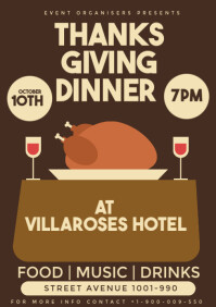 Brown Thanksgiving Dinner Flyer  A3 template
