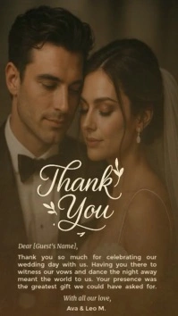Brown Typographic Elegant Wedding Thank You Card For Guests Instagram Reel template