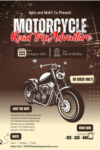 Brown Typographic Motorcycle Road Trip Adventure Poster template