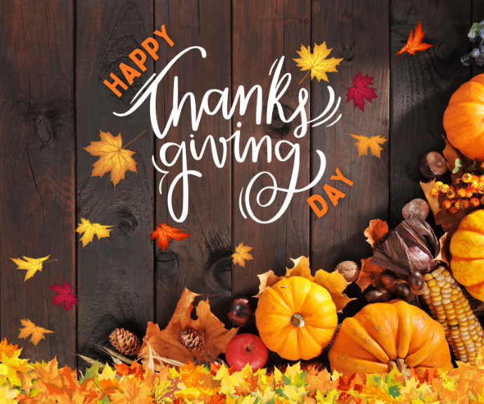 Brown Typographic Rustic Thanksgiving Day Poster With Pumpkins And Fall ...