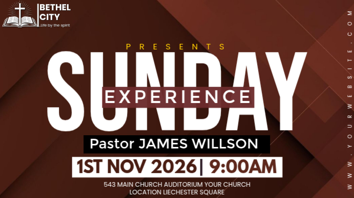 Brown Typographic Sunday Church Service Digital Display Template ...