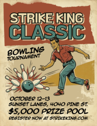 Brown Vintage Bowling Tournament Flyer ใบปลิว (US Letter) template
