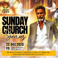 Brown Vintage Church Sunday Services Video Flyer Square (1:1) template