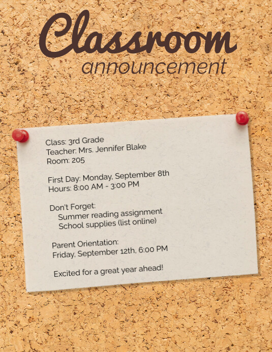 Brown Vintage Classroom Annoucment Flyer (us Pamflet (VSA Brief) template