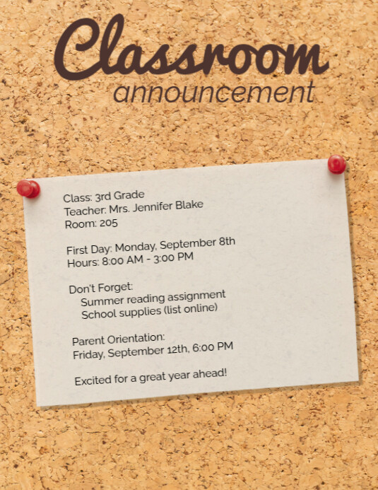 Brown Vintage Classroom Annoucment Flyer (us template