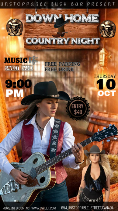 Brown Vintage Country Music Digital Display (9:16) template