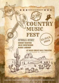 Brown Vintage Country Music Festival A4 template