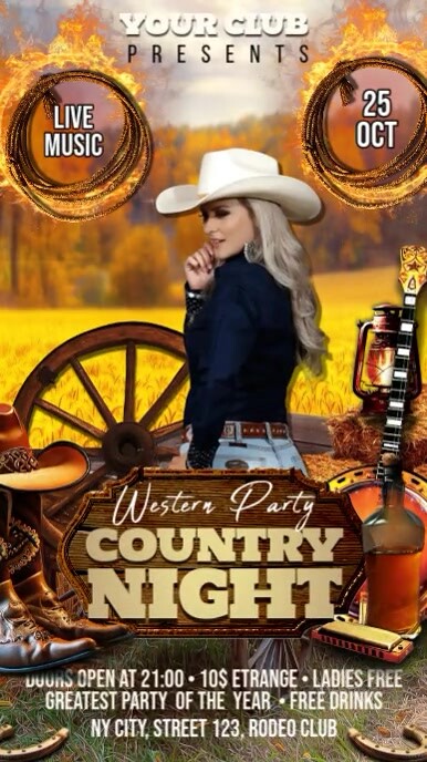 Brown Vintage Country Night Digital Display (9:16) template