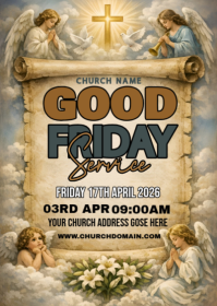 Brown Vintage Good Friday Church Service A6 template