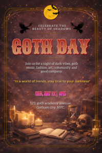 Brown Vintage Goth Day Event Poster | Dark Academia Gothic Party Flyer Plakat template