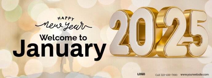 Brown Vintage Happy New Year Welcome To January Happy New Year  Cover Photo Facebook Cover Photo template