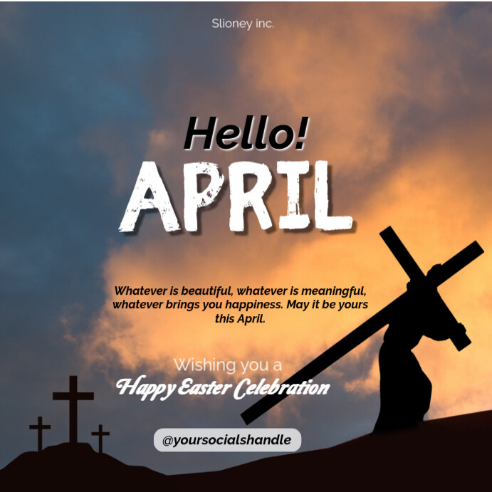 Brown Vintage Hello April And A Happy Easter Celebration Instagram Post template