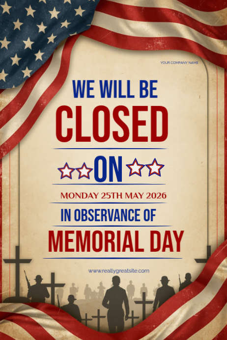 Memorial Day Closure Announcement Template | PosterMyWall