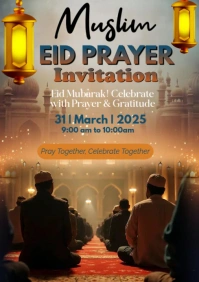 Brown Vintage Muslim Eid Prayer Invitation A1 template