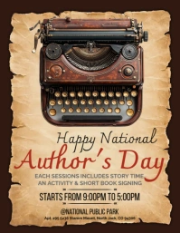Brown Vintage National Author's Day Flyer (us Letter) Volante (Carta US) template