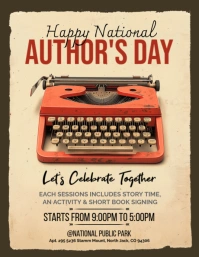 Brown Vintage National Author's Day Flyer (us Letter) Volante (Carta US) template