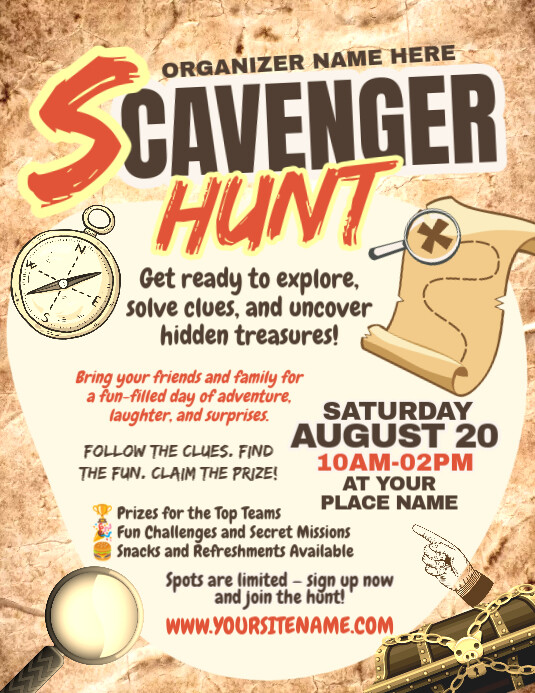 Brown Vintage Scavenger Hunt Flyer (us Letter) template