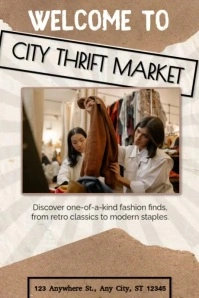 Brown Vintage Thrift Market  Poster template