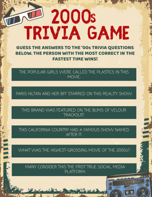 Brown Vintage Trivia Answer Sheet Flyer Templ Template | PosterMyWall