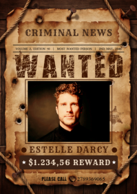 棕色 Wanted Poster A4 Template