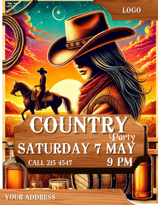 brown Vintage Western Party Volantino (us Letter) template