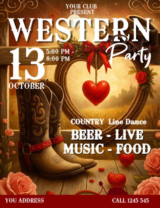 brown Vintage Western Party Volantino (us Letter) template