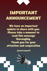 Brown White Modern & Minimal Important Announcement Poster template