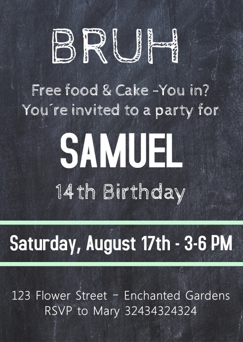 BRUH Birthday Party Invitation, chalk A6 template
