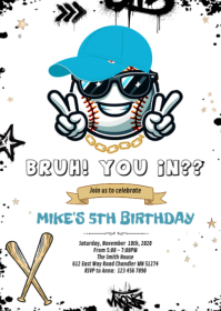 Bruh Teen baseball Party Invitation A6 template