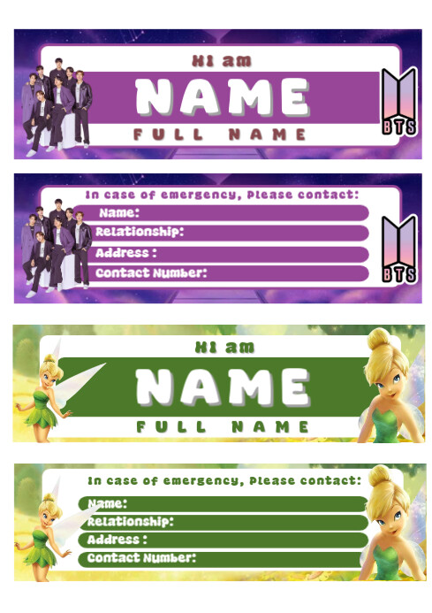Copy of BTS & Tinkerbell Personalized ID Tags | PosterMyWall